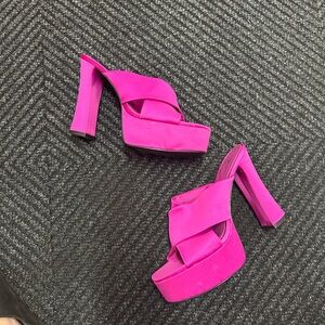 Bright pink platform heel sandals